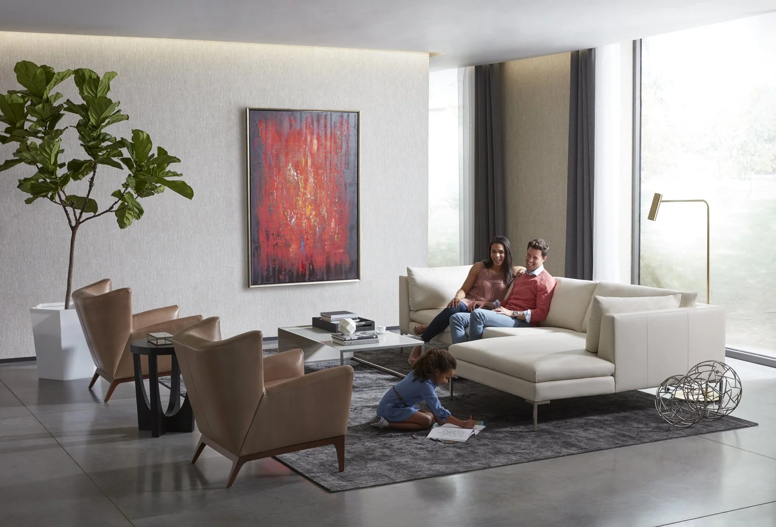 The Inspiration sectional and Chase chairs outfit a living room, perfect for quiet family moments and festive gatherings alike.