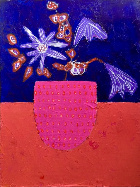 Cornflowers Pink Vase Orange Table, 2018