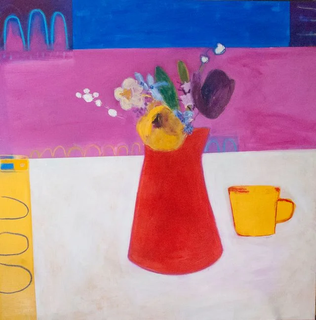 Tulips with yellow mug