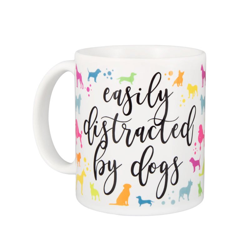 "Easily distracted by dogs" coffee mug design created and photographed by Kayla Duffney Creative for her client, dogIDs.