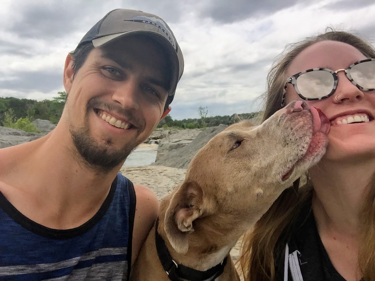 Hanging out at the Falls with our dog Coca. 