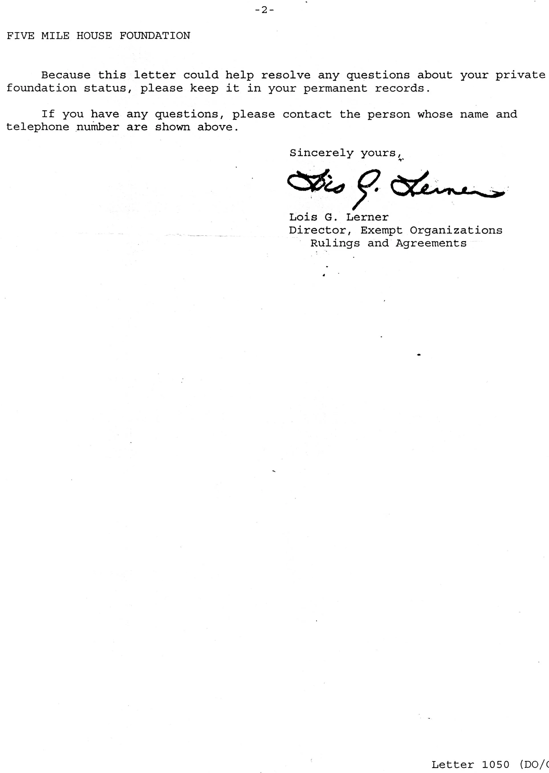 Irs Non Profit Determination Letter Five Mile House Irs Non Profit Determination Letter