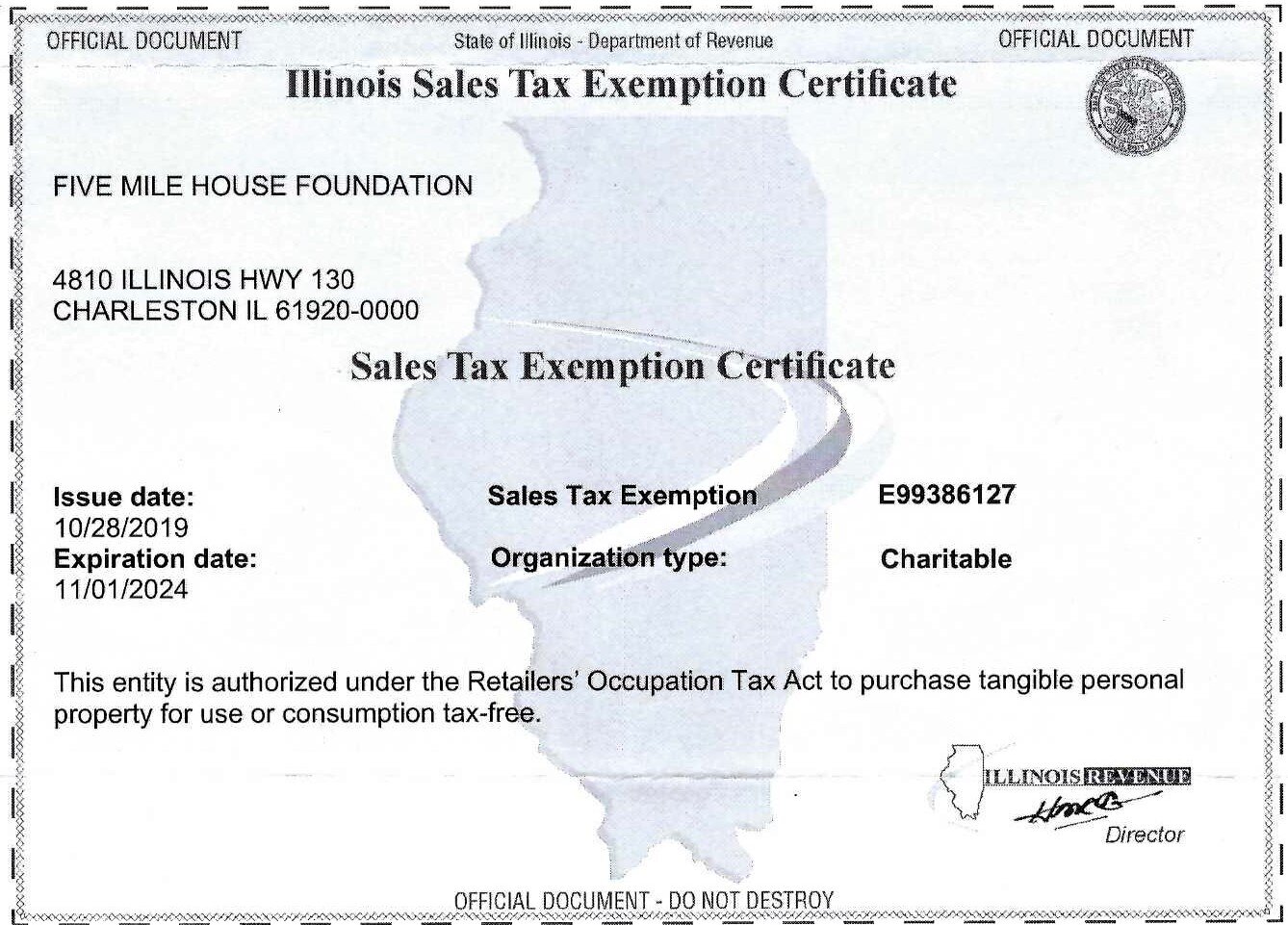 illinois-tax-exempt-certificate-five-mile-house