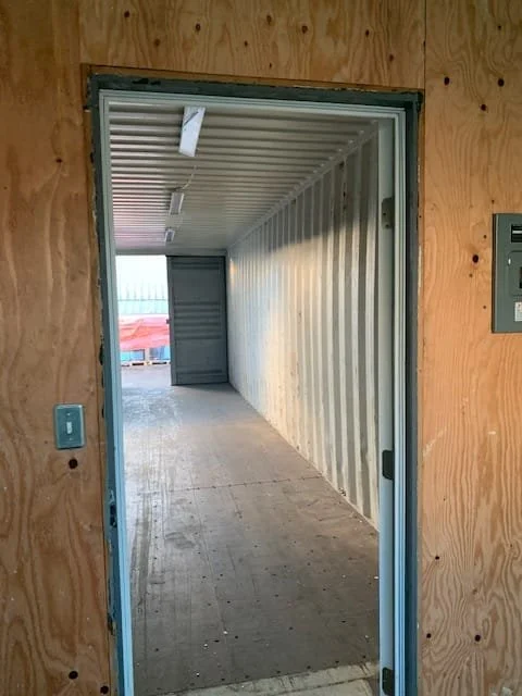 40-ft container office interior with flooring and electrical lighting