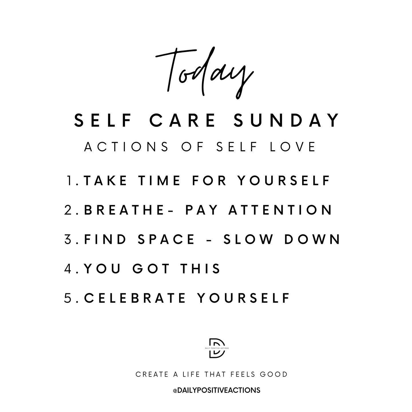 SELF CARE + SUNDAY 🤍: Take some time for yourself today - Reset:
+ Breathe - Pay attention to where you are at: What is happening in your inner space? How do you feel? What is going on for you?
+ Find space - Slow down - acknowledge your feelings
