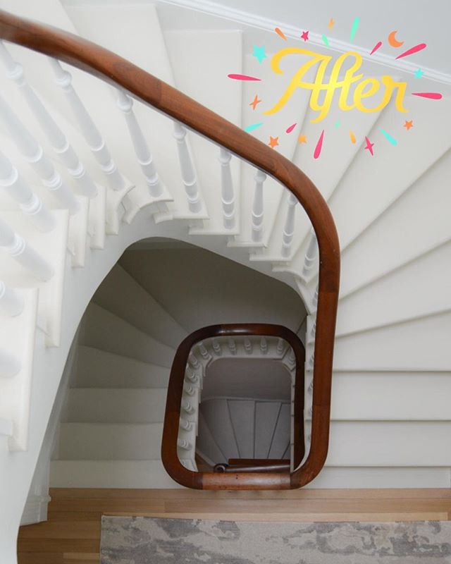 Before and after of our stairwell. @mastercraftsolutions did an incredible job refinishing the 144-yr-old railing 😍 #renovationproject #dcrowhouses  #rowhouserevival #shawdc #victorian #italianate #restoration #beforeandafter