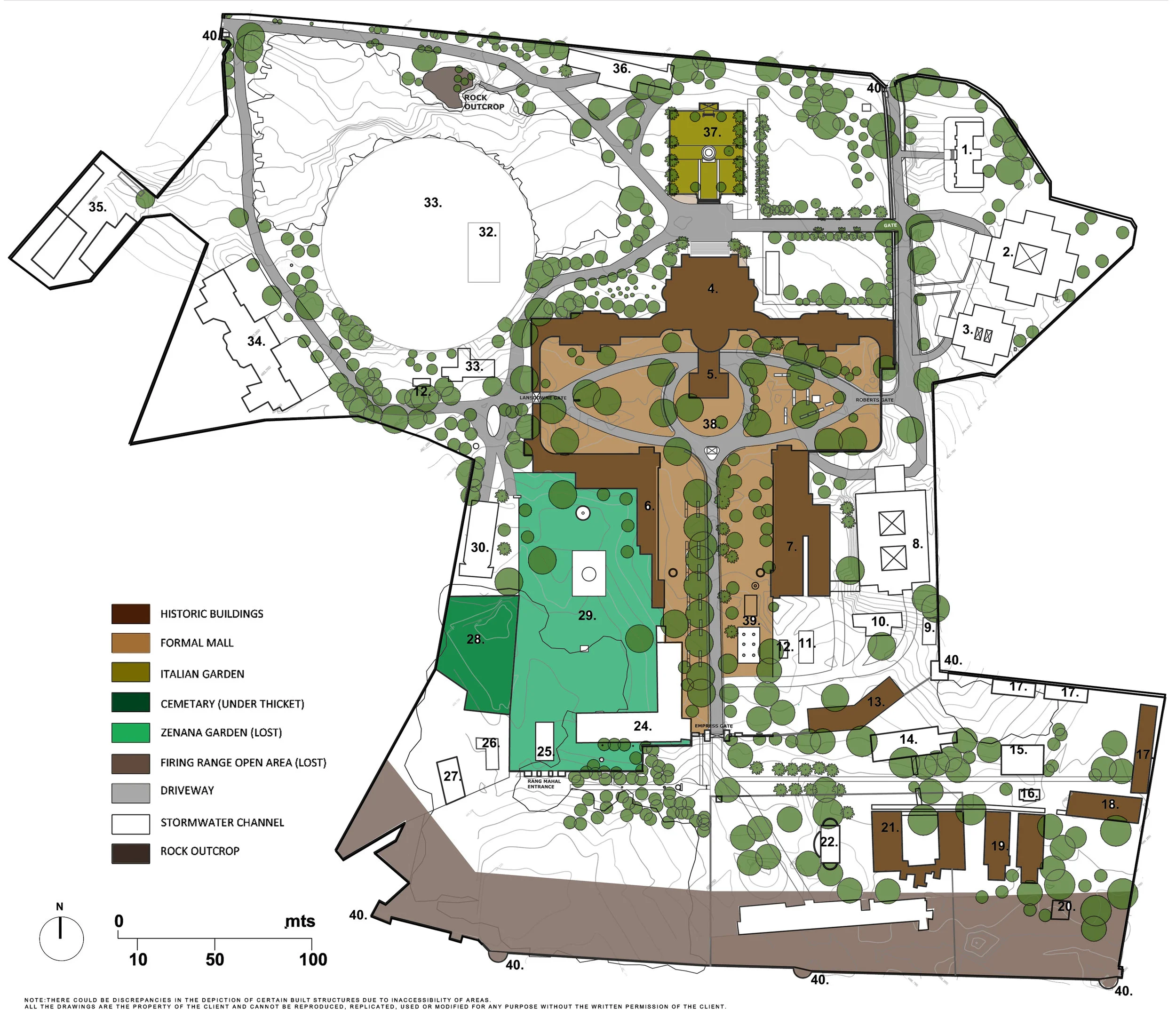 Plan of known historic spatial units at The British Residency