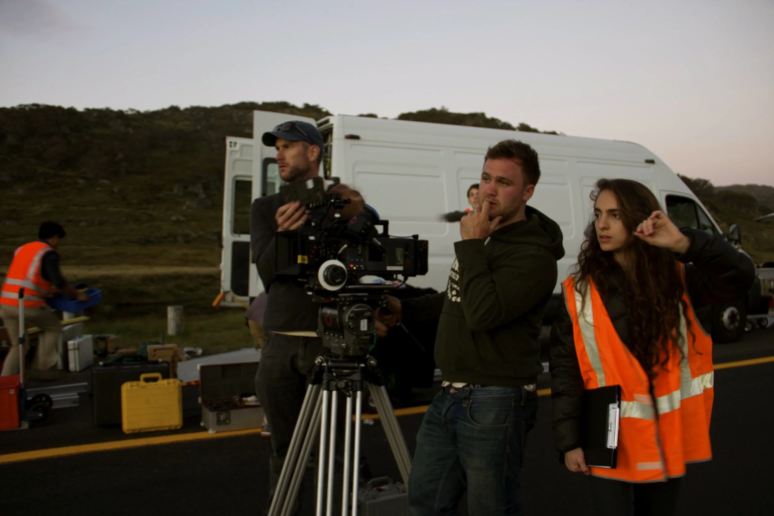 Vanessa Gazy directs HIGHWAY with cinematographer Ed Goldner.