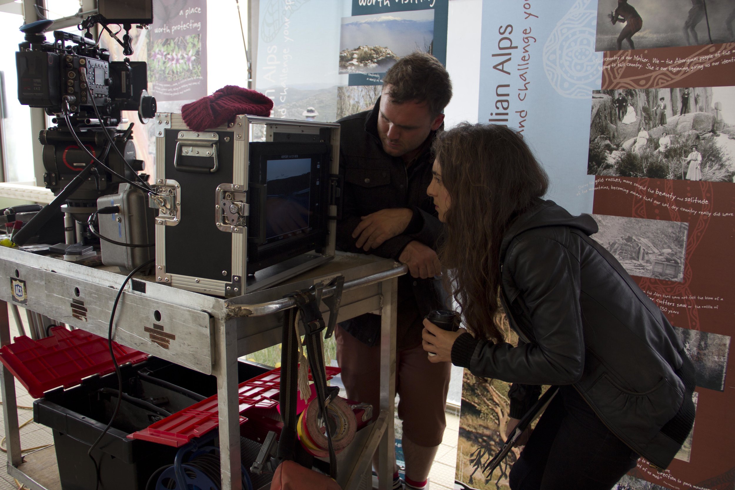 Vanessa Gazy (director) and Ed Goldner (cinematographer) on the set of HIGHWAY.