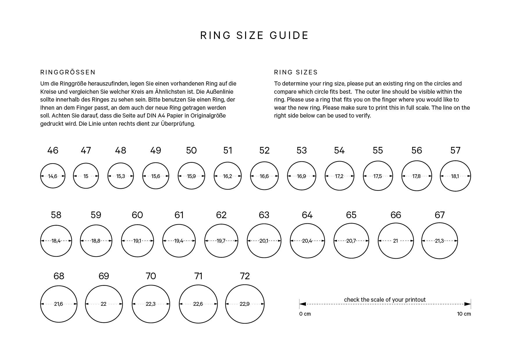 Jewelry Diameter Chart