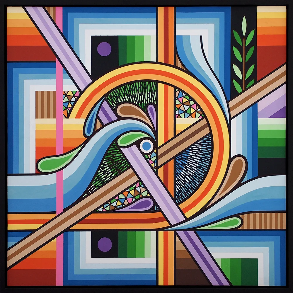 'Echo' - Acrylic & ink on 50cm mounted framed wood panel