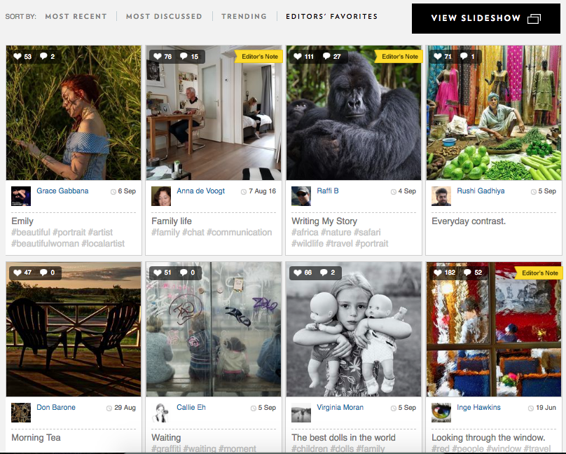 Screenshot of Your Shot, National Geographic’s online photo community, where any user can submit photos for consideration by National Geographic Magazine photographers and editors. Screenshot taken on September 10, 2018.