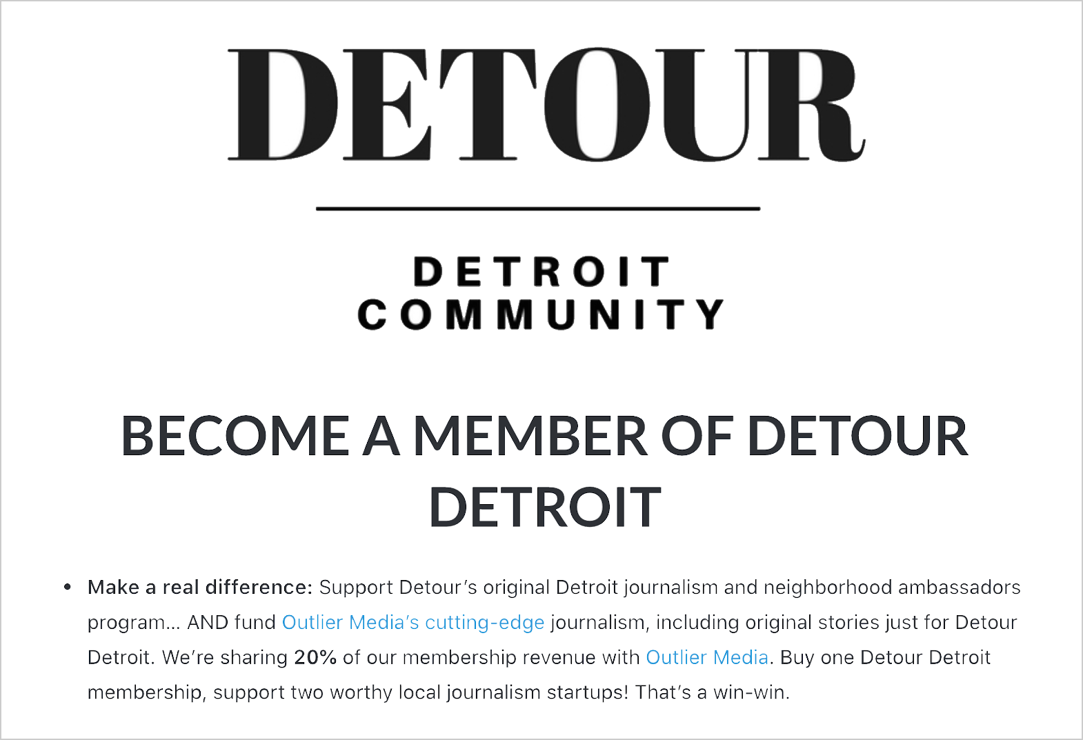 The partnership between Outlier Media and the Detour newsletter was the result of both founders wanting to work together and support each other, Sarah said.