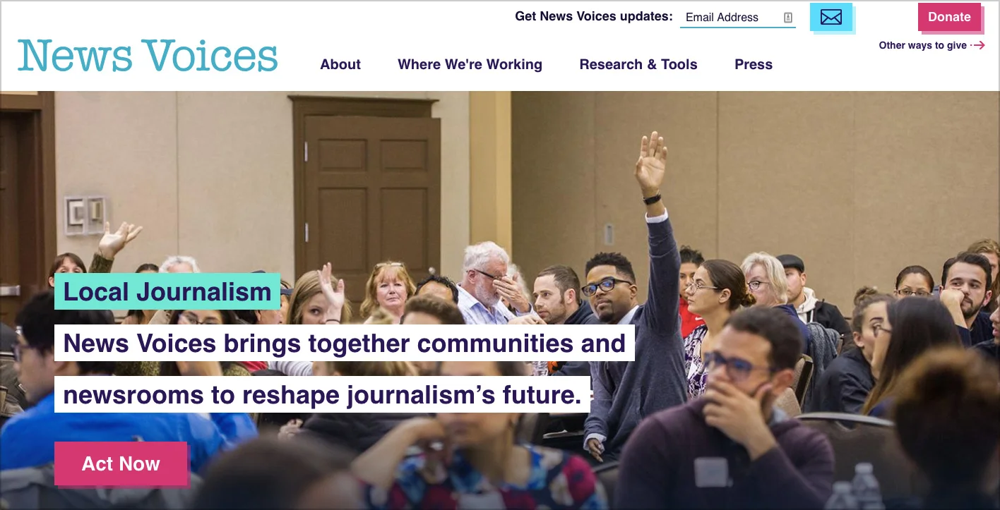 Free Press’ News Voices project    has staff in New Jersey and North Carolina. Their site explains that community news representation is a racial justice issue: “Local news outlets have long misrepresented and maligned communities of color. Our work seeks to amplify the voices of people of color so they have a role in to setting the news agenda and changing coverage of their communities.”
