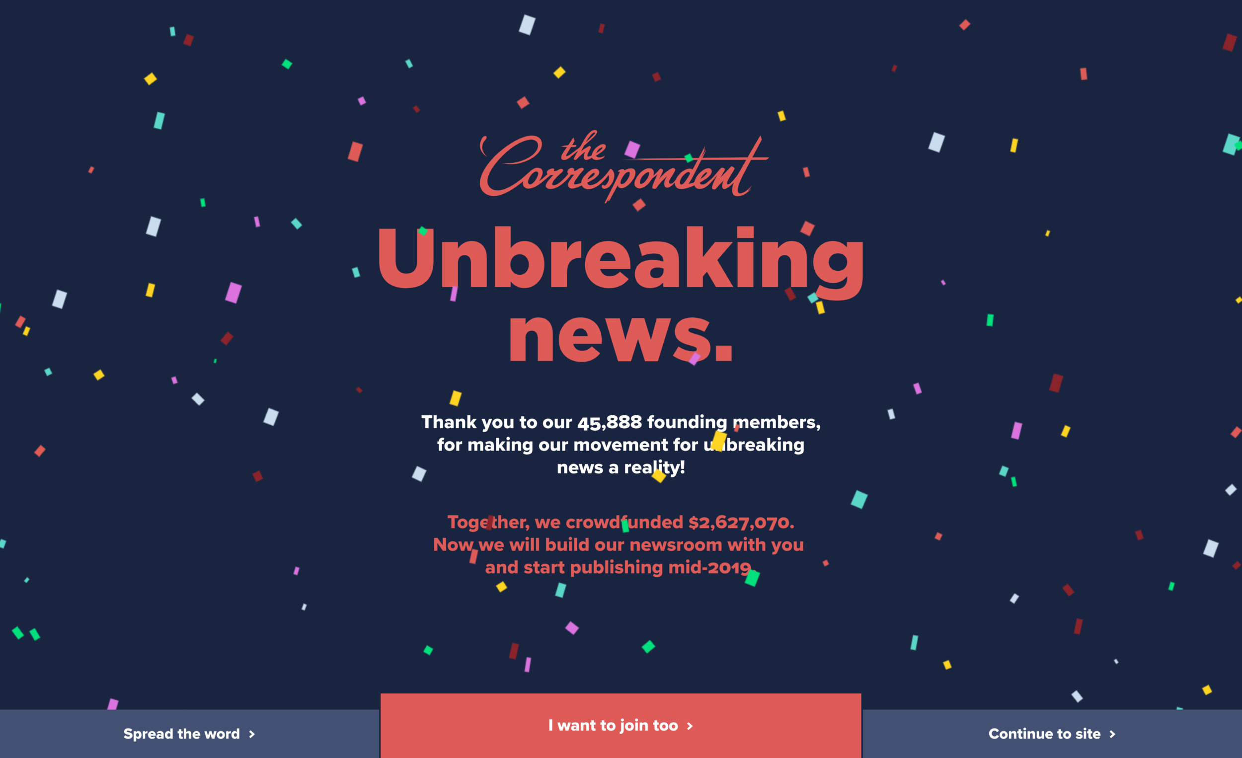 Following the successful crowdfunding campaign, The Correspondent team is spending January on its 2019 staffing and publishing plans. They’ll start publishing mid-2019. In the time between a successful crowdfunding campaign and beginning to publish,…