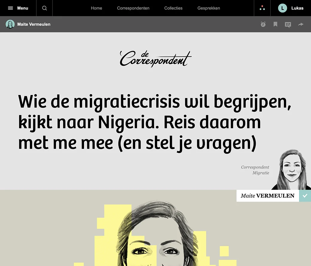 “Travel with me and ask your questions,” wrote De Correspondent migration reporter Maite Vermeulen. She invited members of the platform as she prepared to move to Nigeria to explore emigration to Europe.