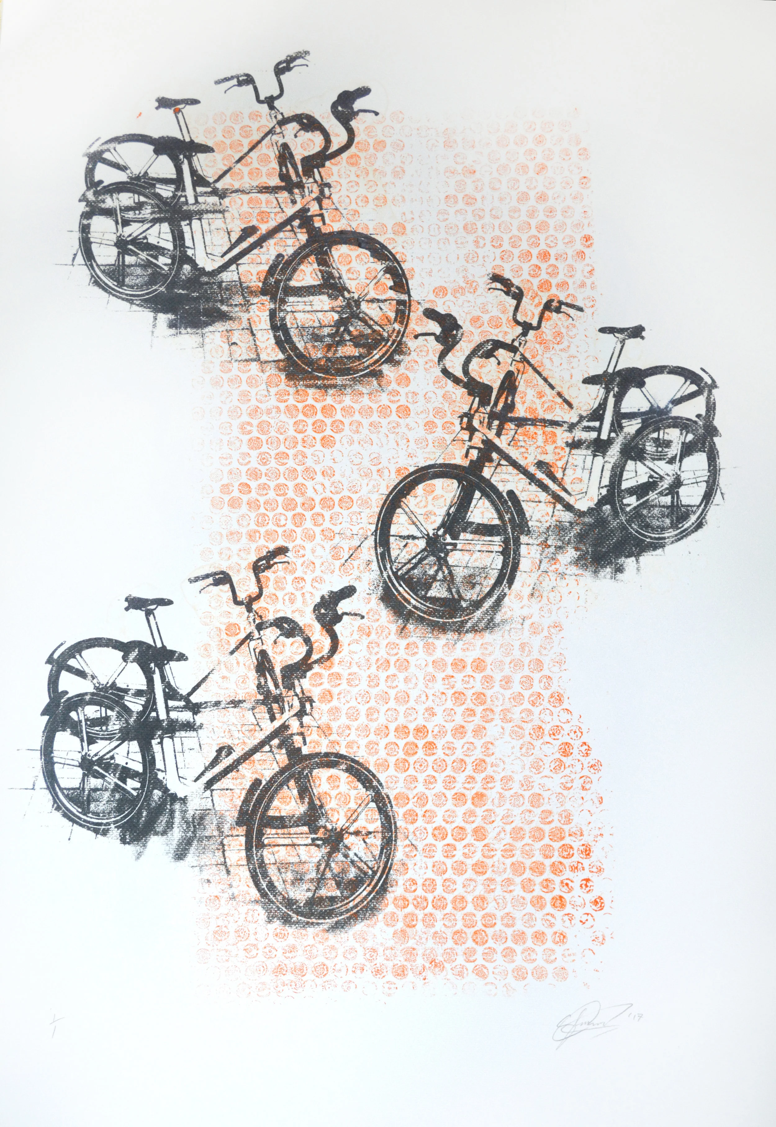 Bikes 2 - Monoprint on Paper. 65x85cm. 2017. SOLD.