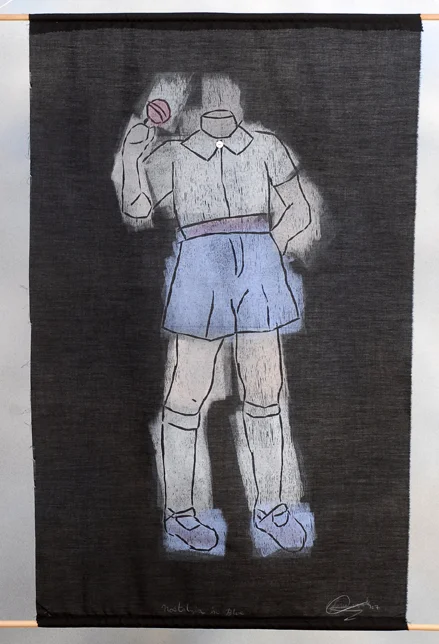 Nostalgia in Blue. Woodcut Print on Fabric. 2007.