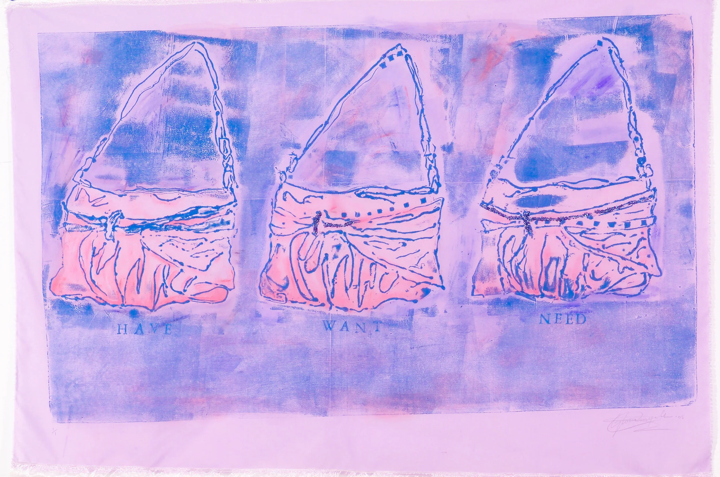 Have, Want, Need. Collagraph Print on Fabric. 2005.