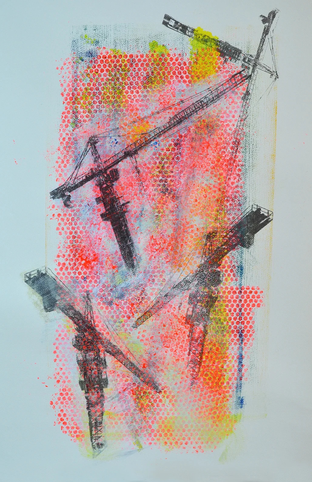 Under Construction 2. Monoprint and Mixed Media. 2017. SOLD.