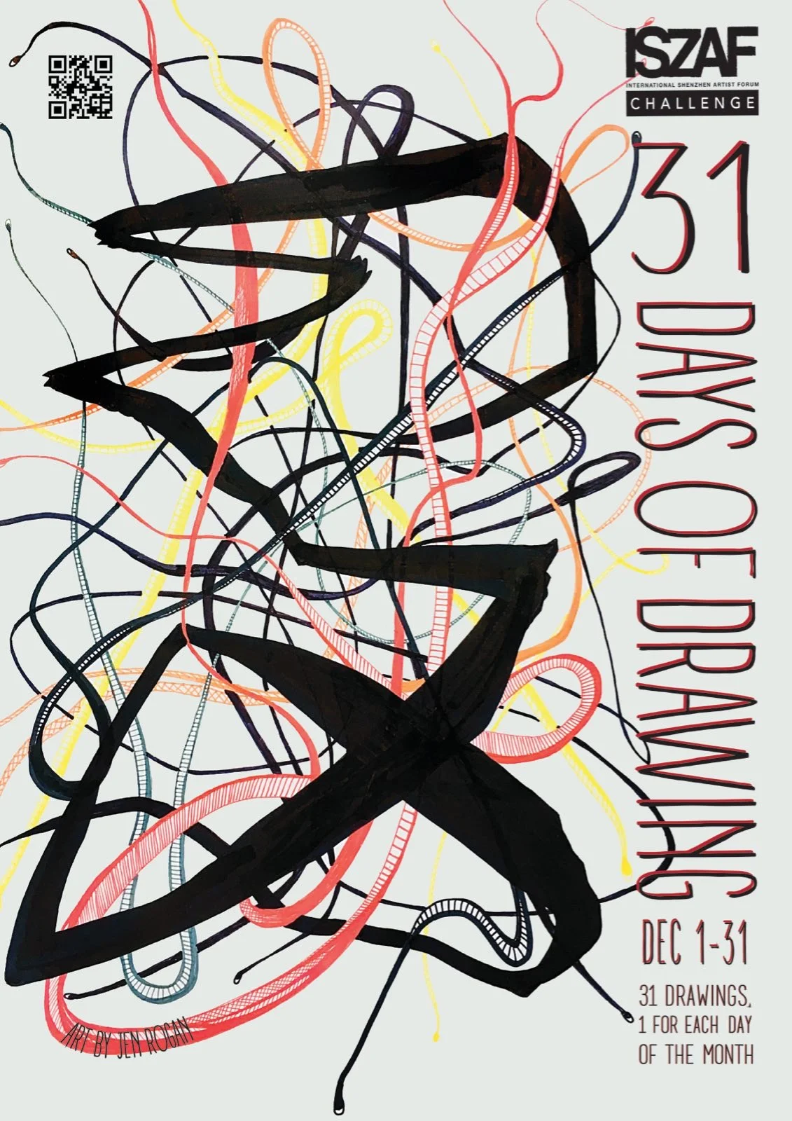 31 Days of Drawing - ISZAF Challenge Poster. 2017. Background Drawing by Jen Rogan .