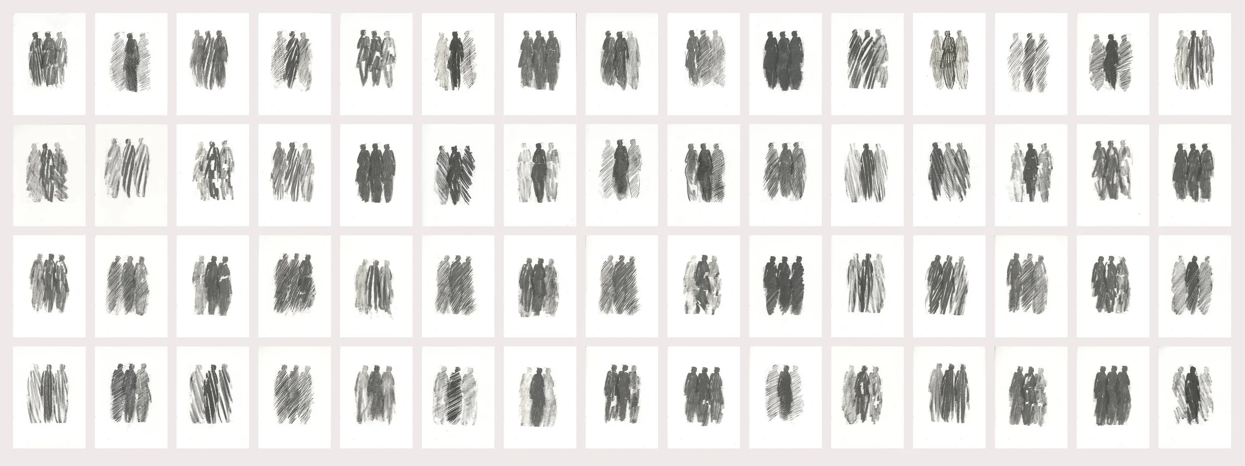 Shadows 10-70. Monoprint on paper. 9x15cm each.