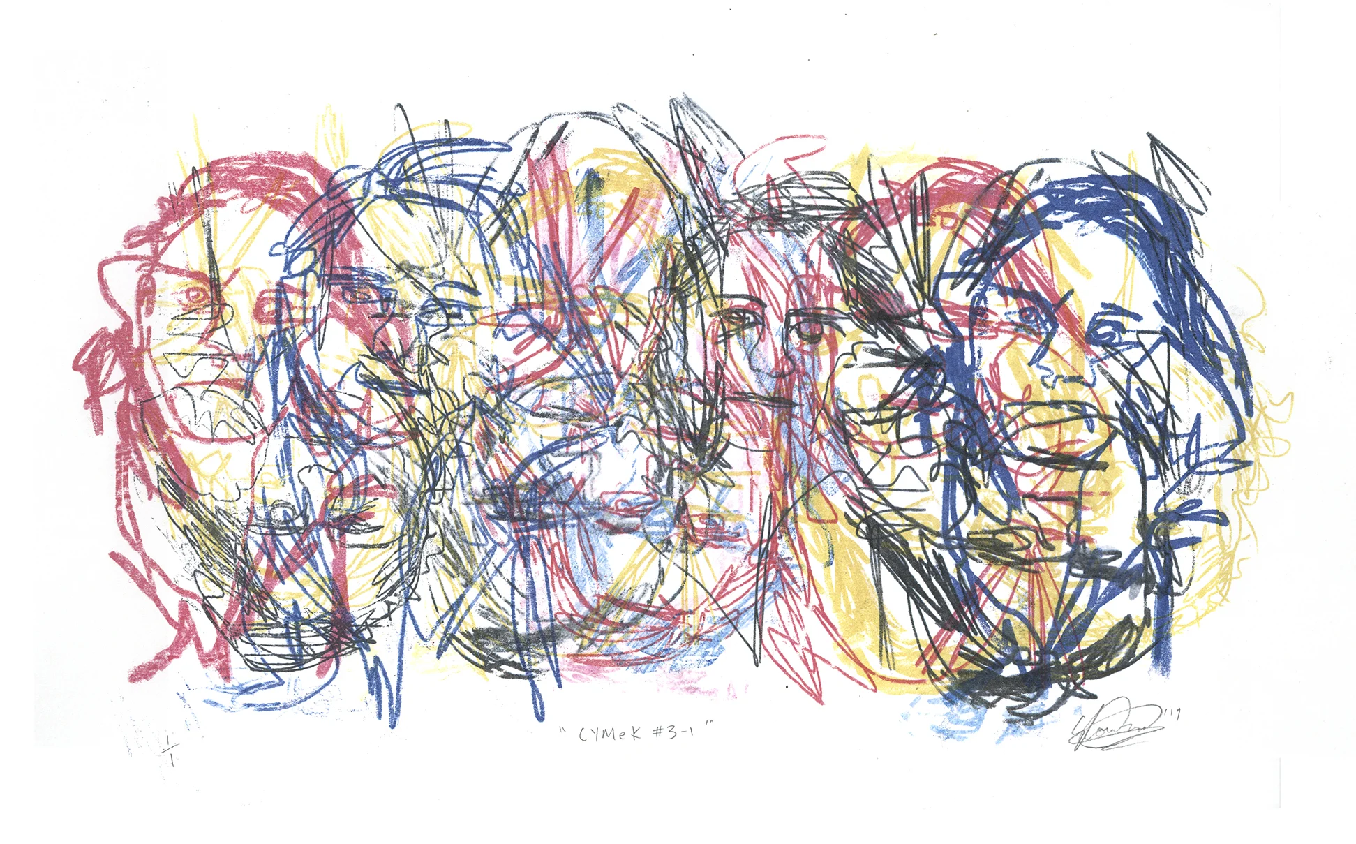 CYMeK # 3-1. Monoprint on Paper. 54cm x 39cm. 2019