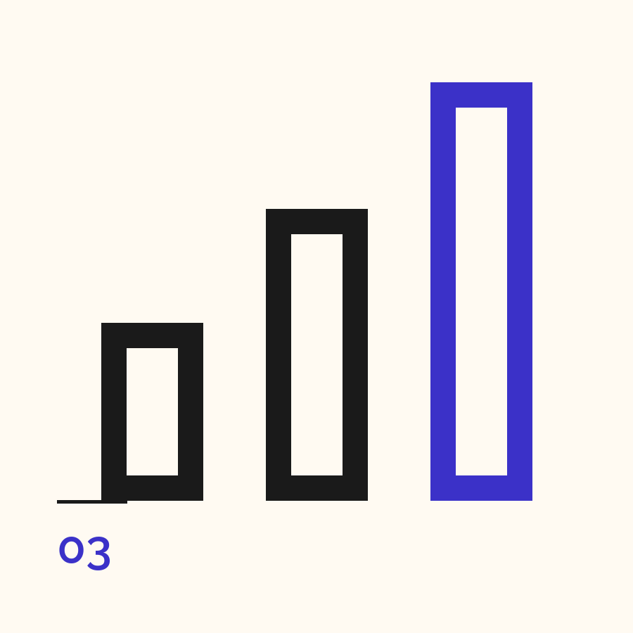 Growing-company support mark: ascending bars