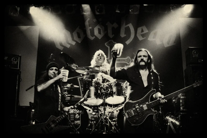 England, Newcastle, November 2008, Lemmy Kilmister, Phil Campbell and Mikkey Dee having a dring during a live show.