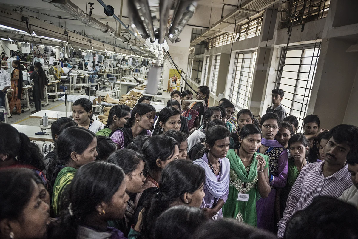 India, Bangalore, June 2016, Factory girls from small villages in India have been shipped to the K. Mohan clothing factory to work.