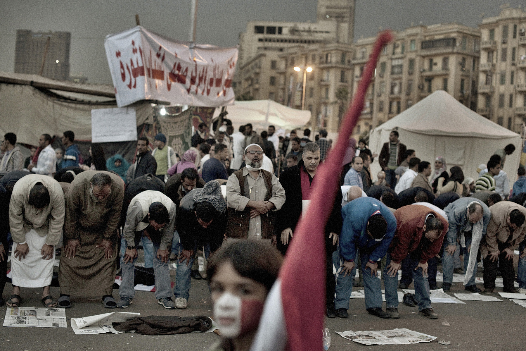   Cairo Egypt  November 24, 2011: Evening prayers at Tahrir Square, November 24, 2011.
 