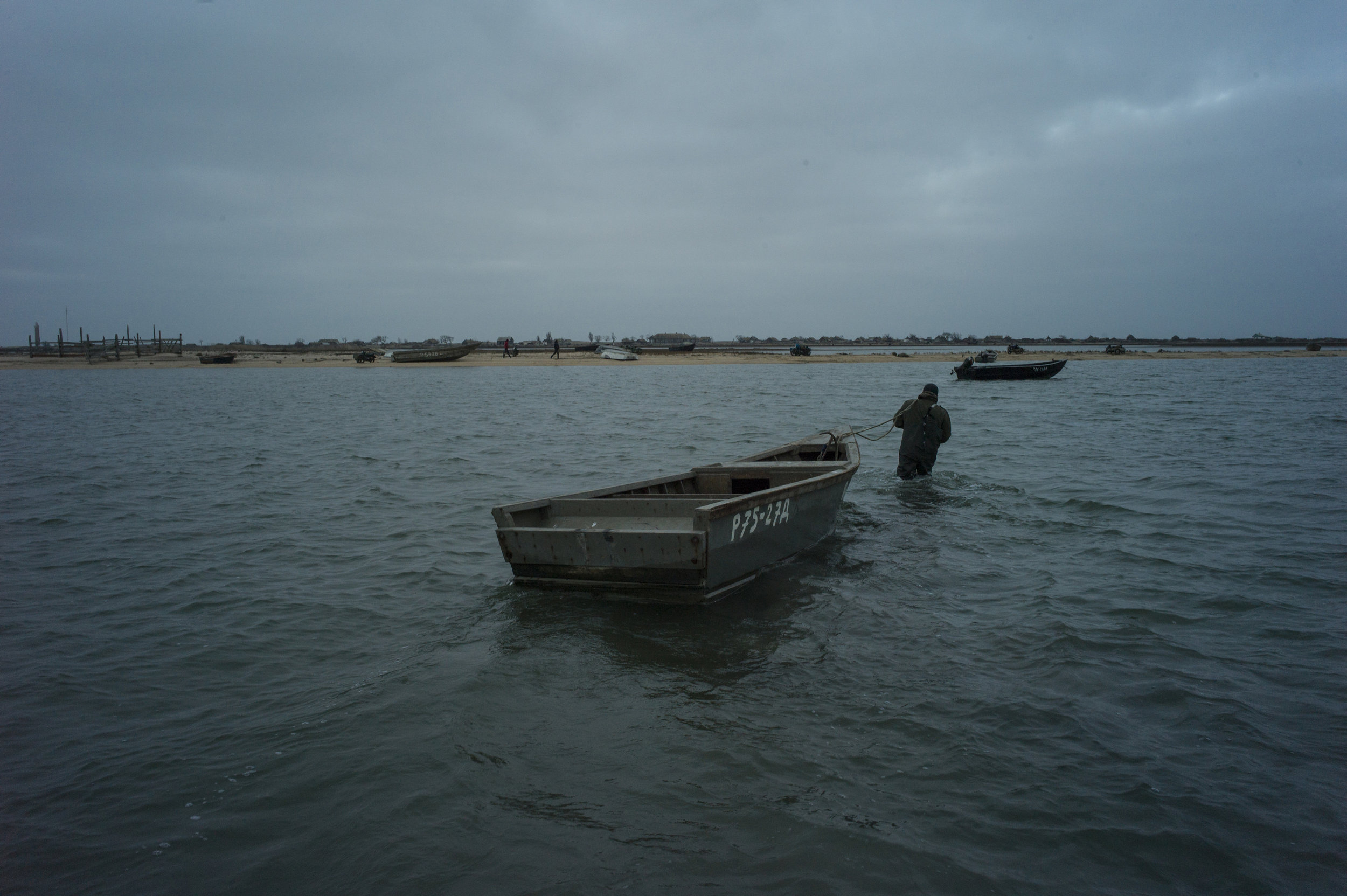  Russia, Dagestan, Chechen Island, 26 November 2013

A fisherman tows his boat to the shore to avoid damage caused by the metal ramps created by the Russia Military during secret testing of The "Kaspian Monster" seaplane that could take off from the 