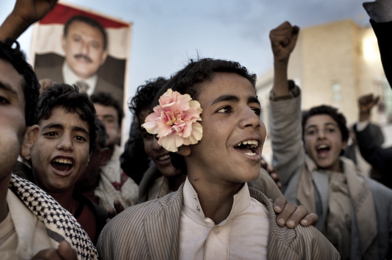  SANAA YEMEN-- MAY 2011:  Saleh loyalists in a tent-filled car-park next to a sports stadium on the capital's shabby outskirts.


 