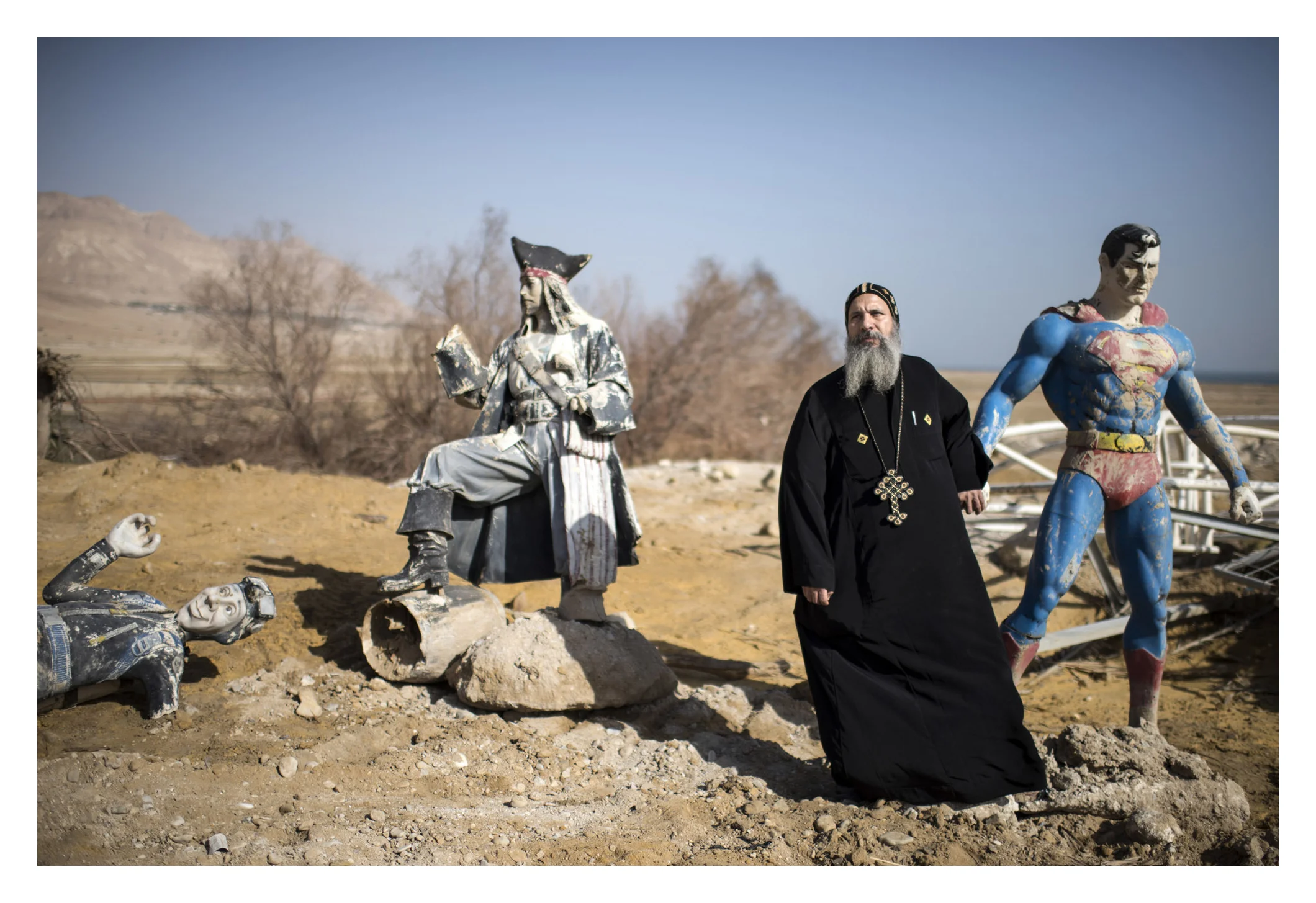 Egyptian coptic priest father Arsanios at Dead Sea, a day before the December bombing of Coptic church in Cairo (2016).
Coptic Egyptian priest at the Dead Sea a day before the December bombing of Coptic church in Cairo (2016). Once the main Christian denomination, the Coptic Church has been reduced to a scattering of communities across the Middle East, centred mostly in Egypt, where they form the main Christian minority.