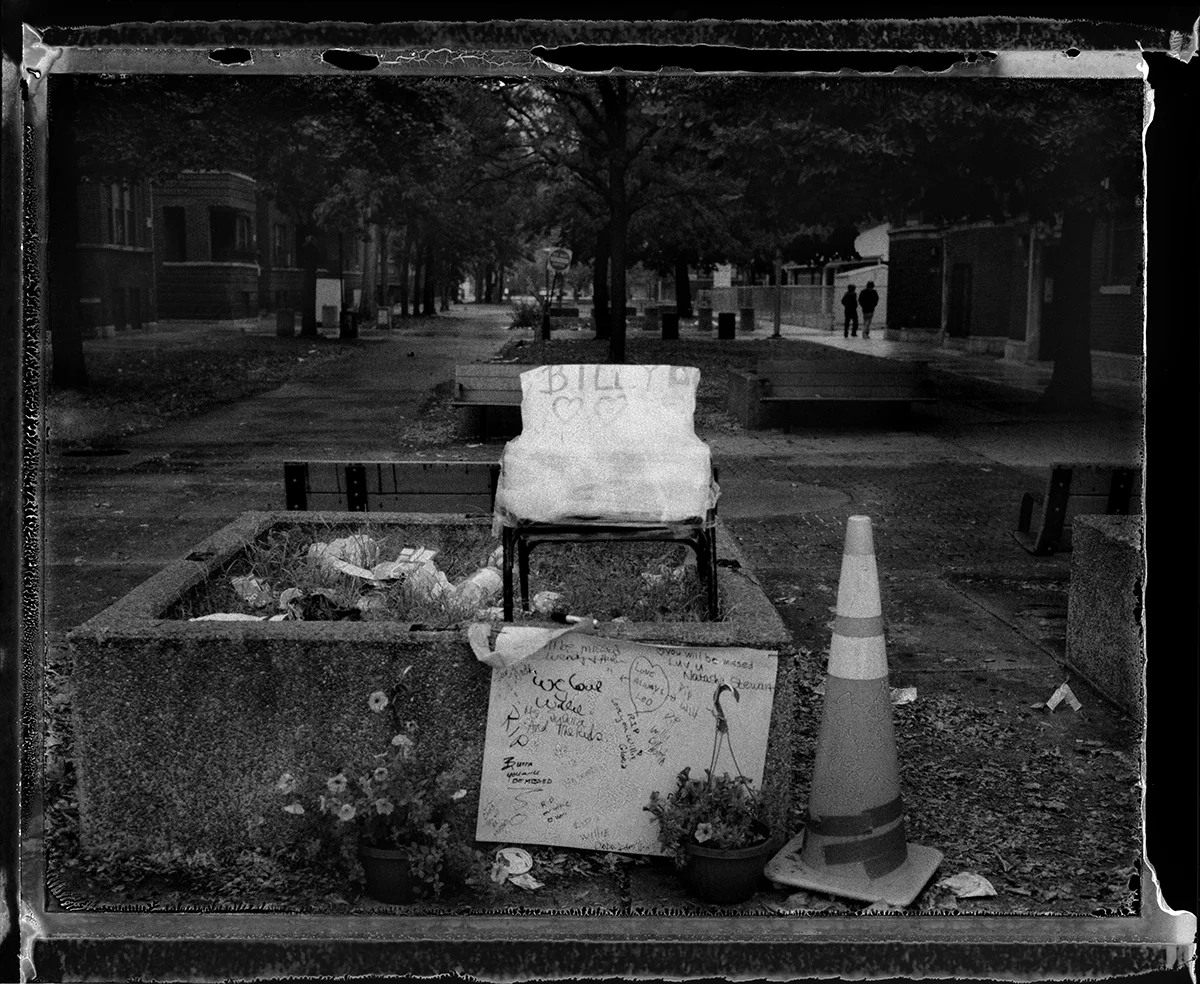 USA, Chicago, April 2012, Makeshift memorial for a 63 year old man killed on Chicago's South Side.