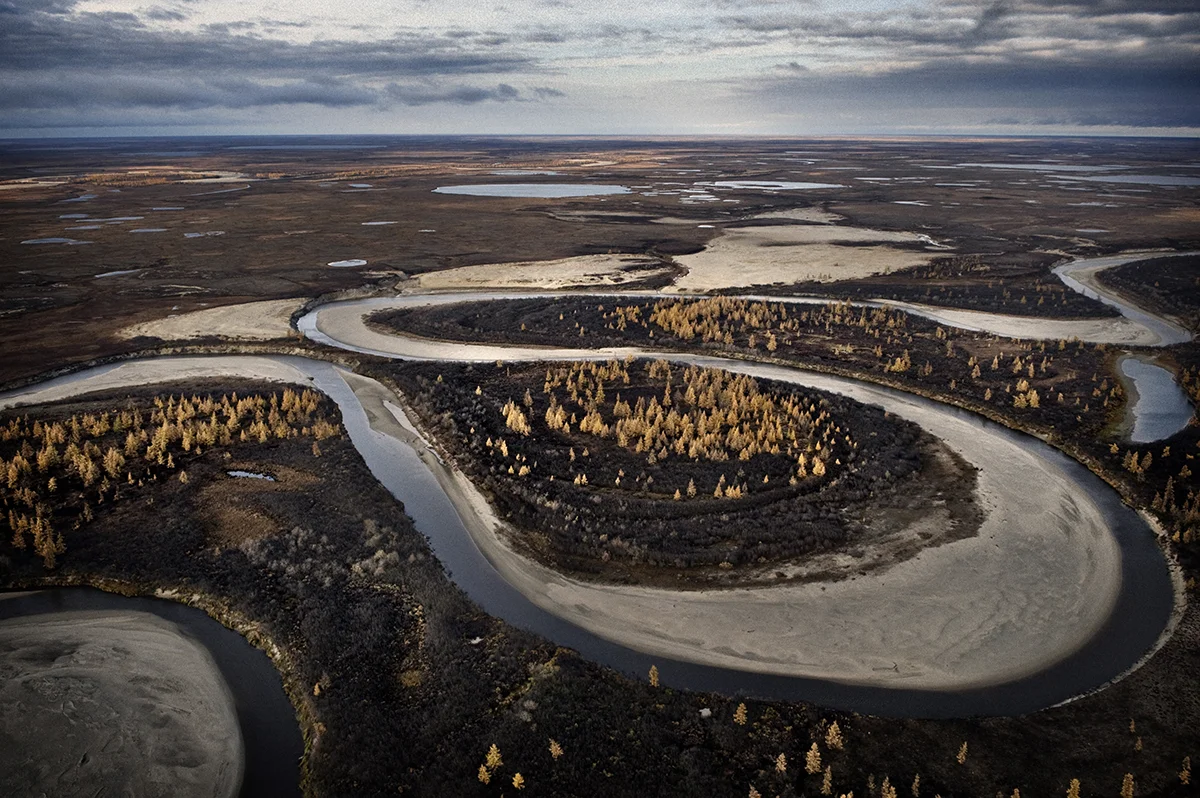 Russia, Yamal, October 2009, Aerial view of Yamal peninsula. It is one of the world's last great wildernesses, a 435-mile long peninsula of lakes and squelching tundra stretching deep into the Arctic Ocean.