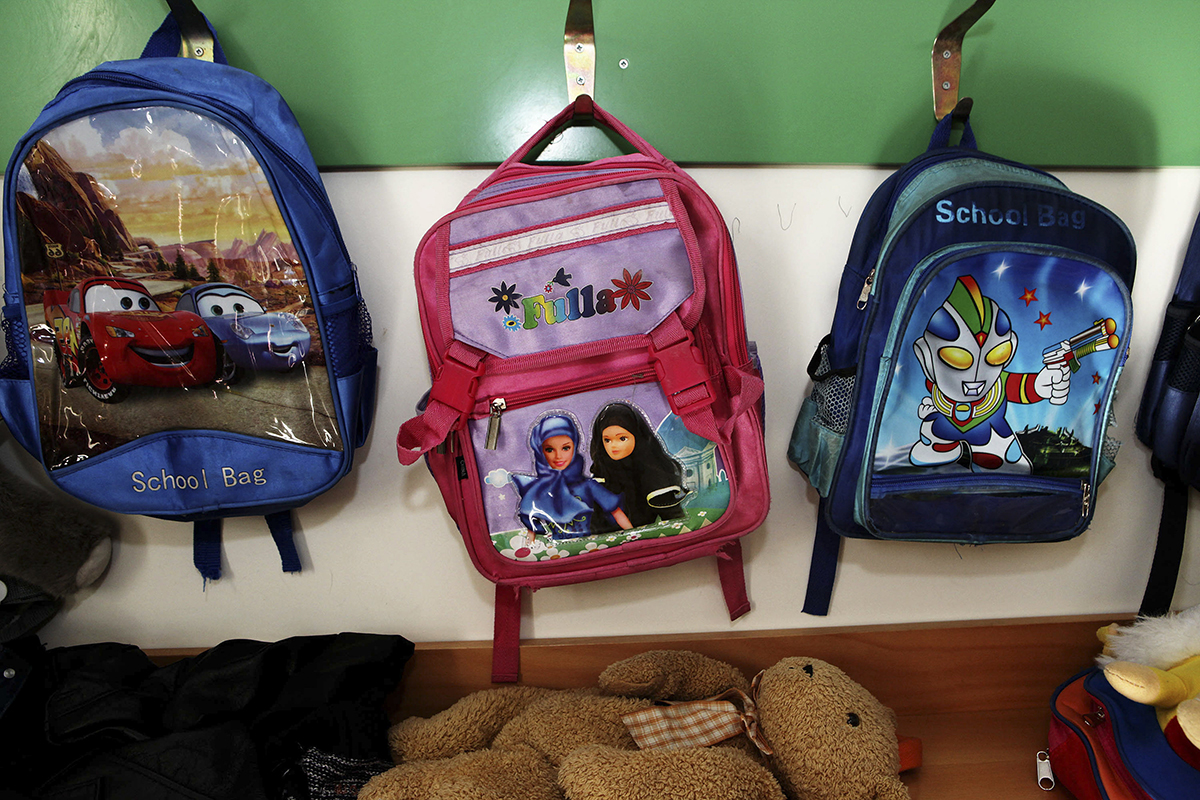 Occupied Palestinian Territories, Gaza, Gaza City, 5 November 2009
A few children's school bag with. On one is portrayed Barbies wearing a hijab.
Tanya Habjouqa / NOOR