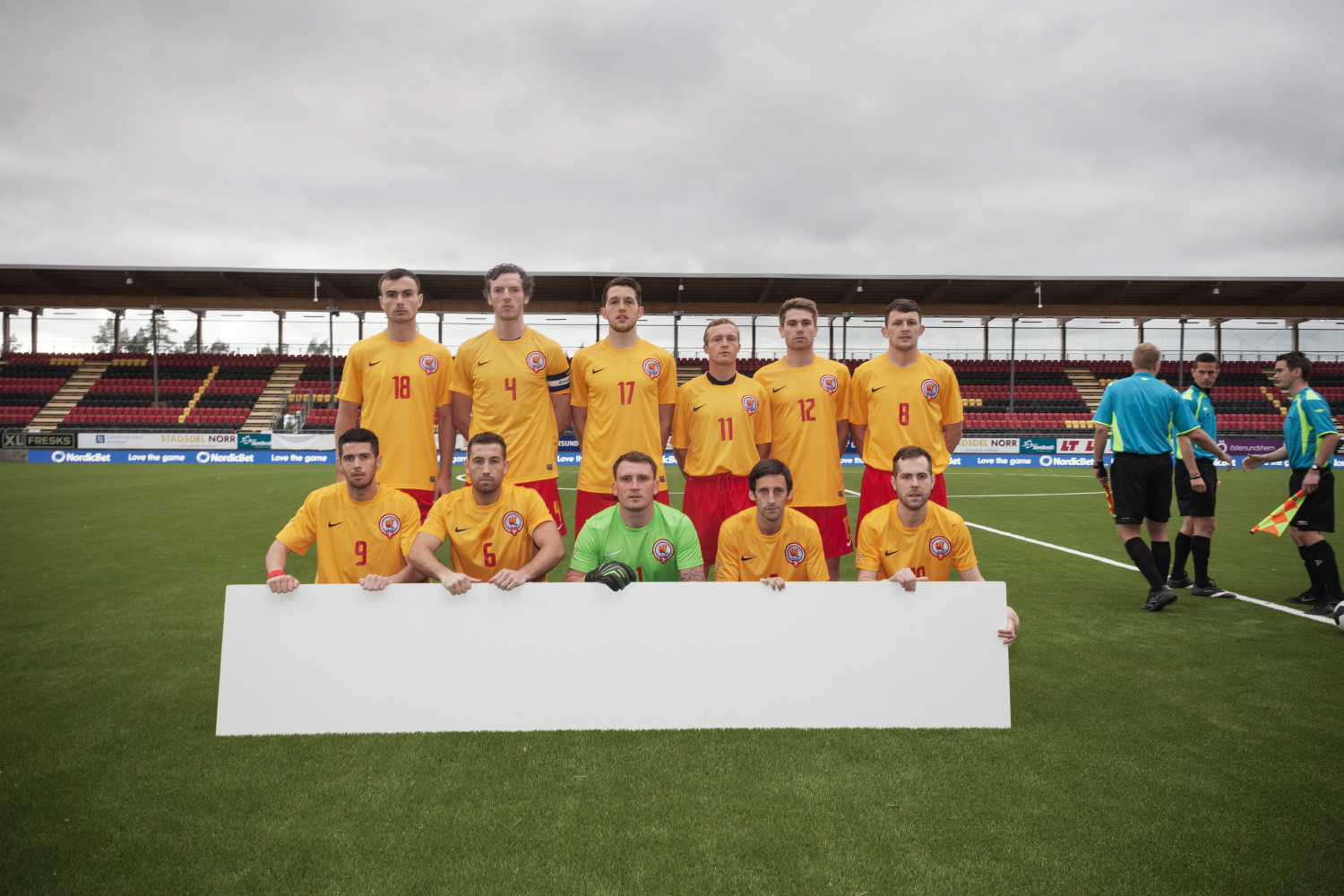  Sweden, Ostersund, June 2014.
Ellan Vannin's team group picture before a match.  