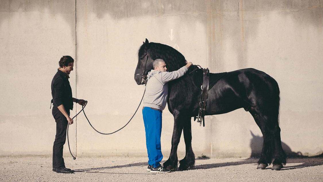  France, Marseille, 1 october 2014.

One of the prisoners embraces Silence for several minutes.
The rigidity of social relationships in prison does not leave room for emotion, so in contact with the horse he finds all the freedom of a relationship wi