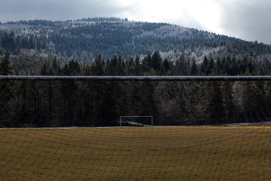  The local soccer field. Le Pont-de-Montvert, February 26, 2016. It is located on the closest large enough flat surface, a few kilometers away from the village.  