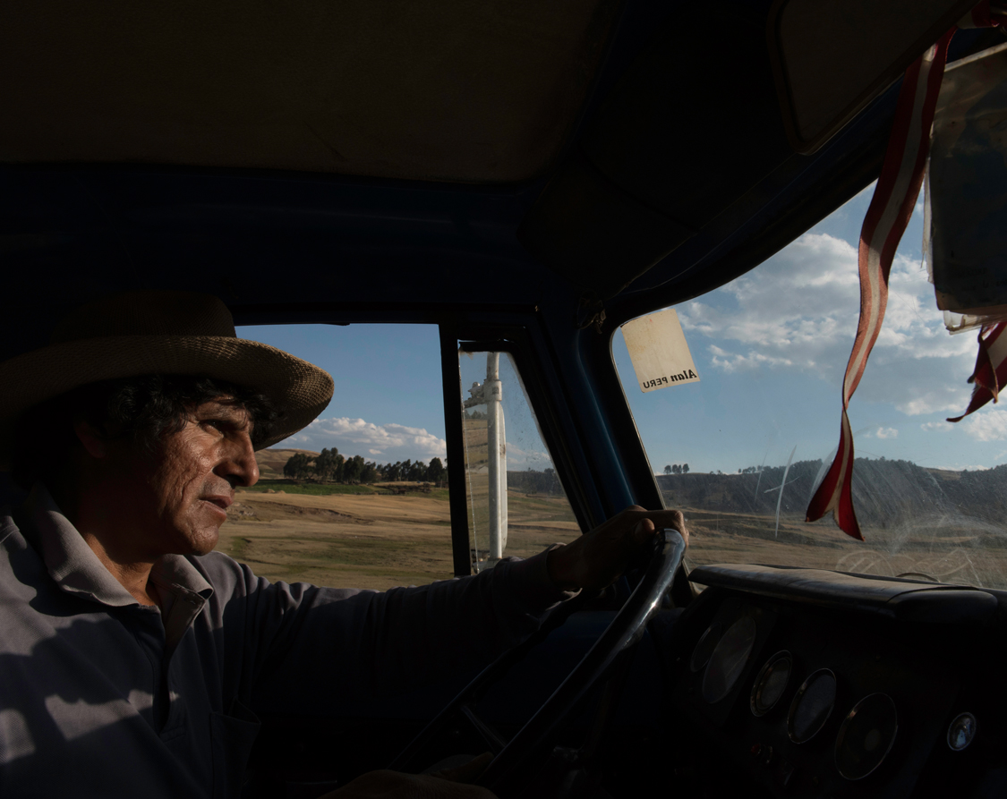  Colfir drives the truck used to transport the potatoes between the fields in and the farm in Ayacucho. Peru 2016. 