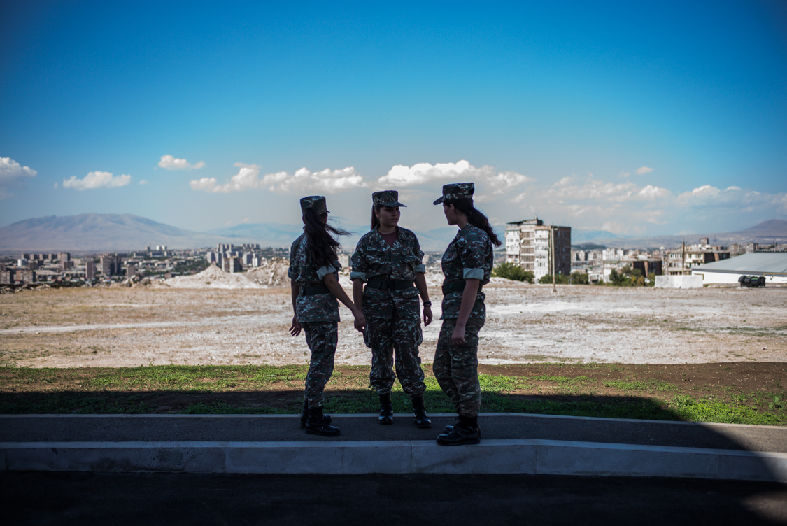  Female adets on the campus during their freetime and view over Yerevan. 