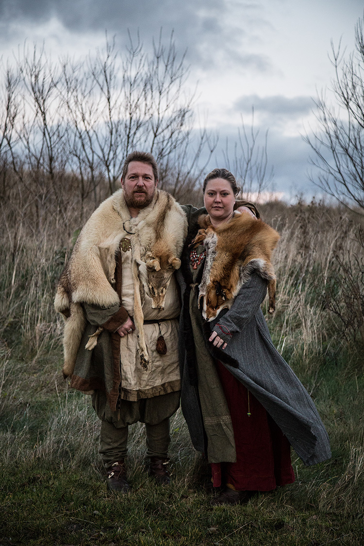  Kiin and Ragnar pose for a portrait in their Viking clothes in the Viking village of Foteviken, Southern Sweden. Kiin and Ragnar met through the Viking subculture almost ten years ago. 
