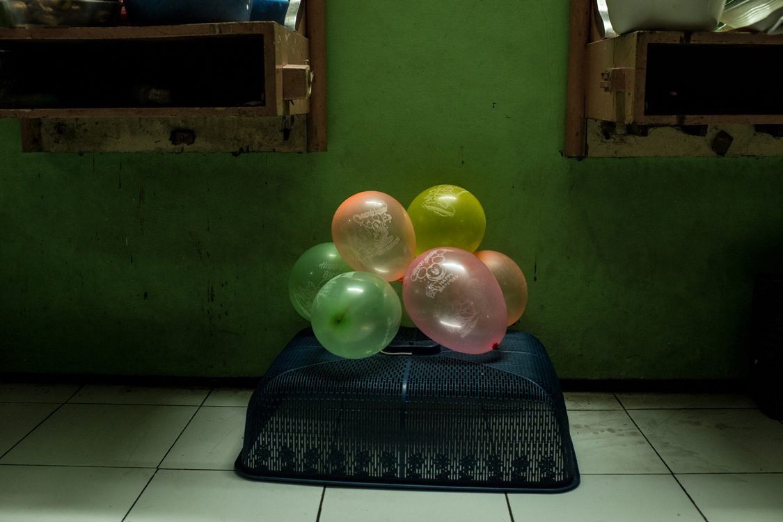  Some baloons ready for celebrating the 54th birthday of Mami Yuli, aka Yulianus Rettoblaut, leader of the Indonesian waria community, at the FKWI headquarter (association of Indonesian waria community). Jakarta, Indonesia, 4th May 2016. 