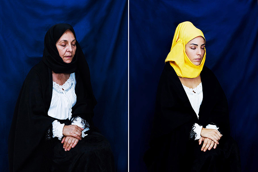 Mother and daughter in mourning dress.
 
