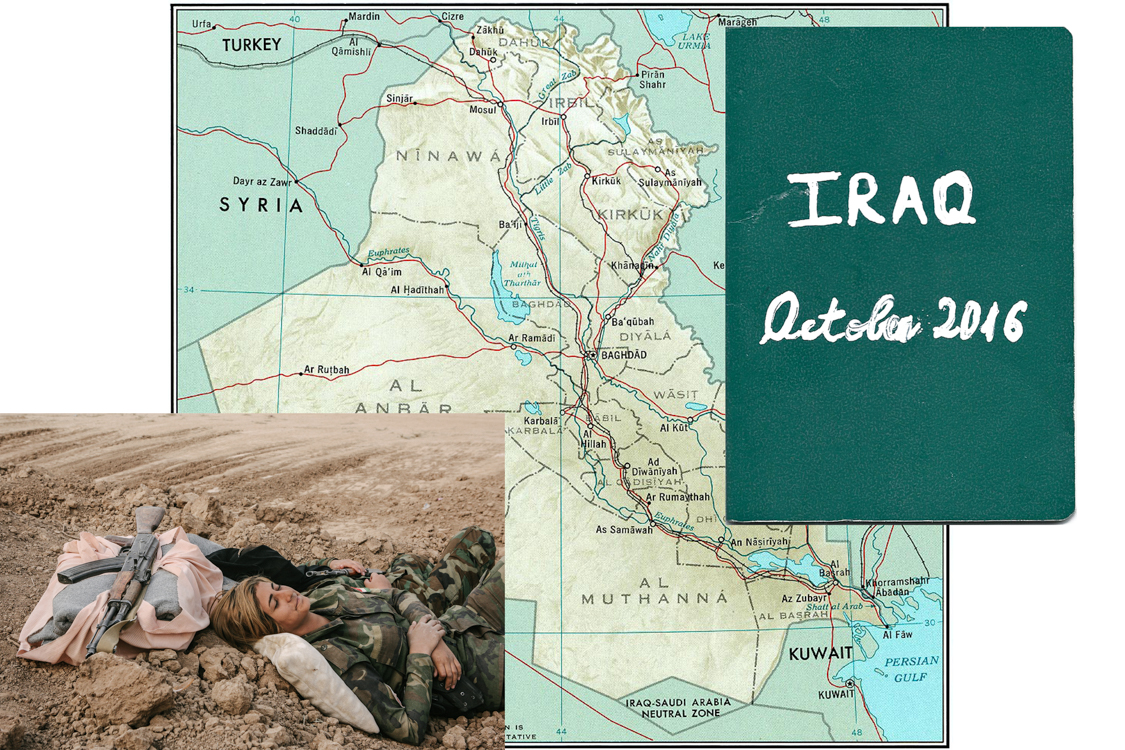  Collage with my personal notebook, a map of Iraq and a picture I took. 