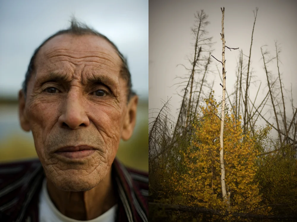 Ed Cooper is a member of the First Nations Community in Fort McKay about an hour north of Fort McMurray. The First Nations people are the original indigenous tribes native to the Alberta area. Fort McKay is the closest community to the original Oil Sands developments of Suncor and Syncrude so it has been one of the most impacted both economically, socially and environmentally by the oil industry. This is complex and although the community has suffered a loss of land it has also gained a large amount of economic support from the oil companies and many of the First Nations residents of Fort McKay, work for the industry. Ed Cooper said he worked for Syncrude, Suncor and Bechtel when they were in the area.
Portraits of the men and women who work in the Oil Sands Industry in Fort McMurray, Alberta, Canada. The portraits are aimed at showing the connection between the people who come from all over Canada and the world to work in the area. By pairing each person�s images with a portrait of a tree I hope to bring attention to both the global nature of the oil industry and the destruction of the boreal forest that exists above the bitumen reserves in Alberta, Canada. Each person who comes to work in the area contributes in different ways to the destruction of the forest. Not everyone photographed works directly for the oil companies, but nearly everyone has migrated to the Fort McMurray area to find work in the city of Fort McMurray, nicknamed Fort McMoney.
The Oil Sands or Tar Sands region in Alberta, Canada is now one of the largest producers of petroleum in the world. The Athabasca Oil Sands (also known colloquially as the Athabasca Tar Sands although there is no actual tar) are large deposits of bitumen, or extremely heavy crude oil, located in northeastern Alberta, Canada - roughly centered around the boomtown of Fort McMurray. These oil sands, hosted in the McMurray Formation, consist of a mixture of crude bitumen (a semi-solid form of crude oil), silica sand, clay