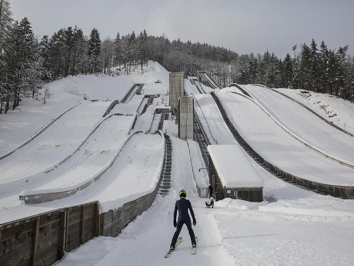  Nikola goes to the elevator that leads to the 80m ski jump from which he needs to jump.  Planica, Slovenia/2019
Photo/ Vladimir Zivojinovic 