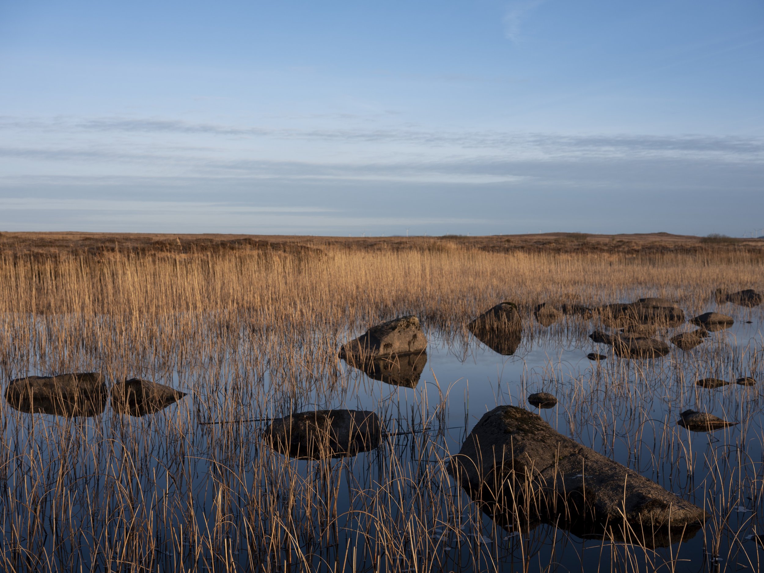  MOYCULLIN, IRELAND | APRIL 2022 Surrounded by reeds, protruding black rocks are reflected in the still waters of a bog lake at sunrise. Located on 200 hectares of privately managed peatland surrounding the ancient hamlet of Cnoc Suain, the restful h