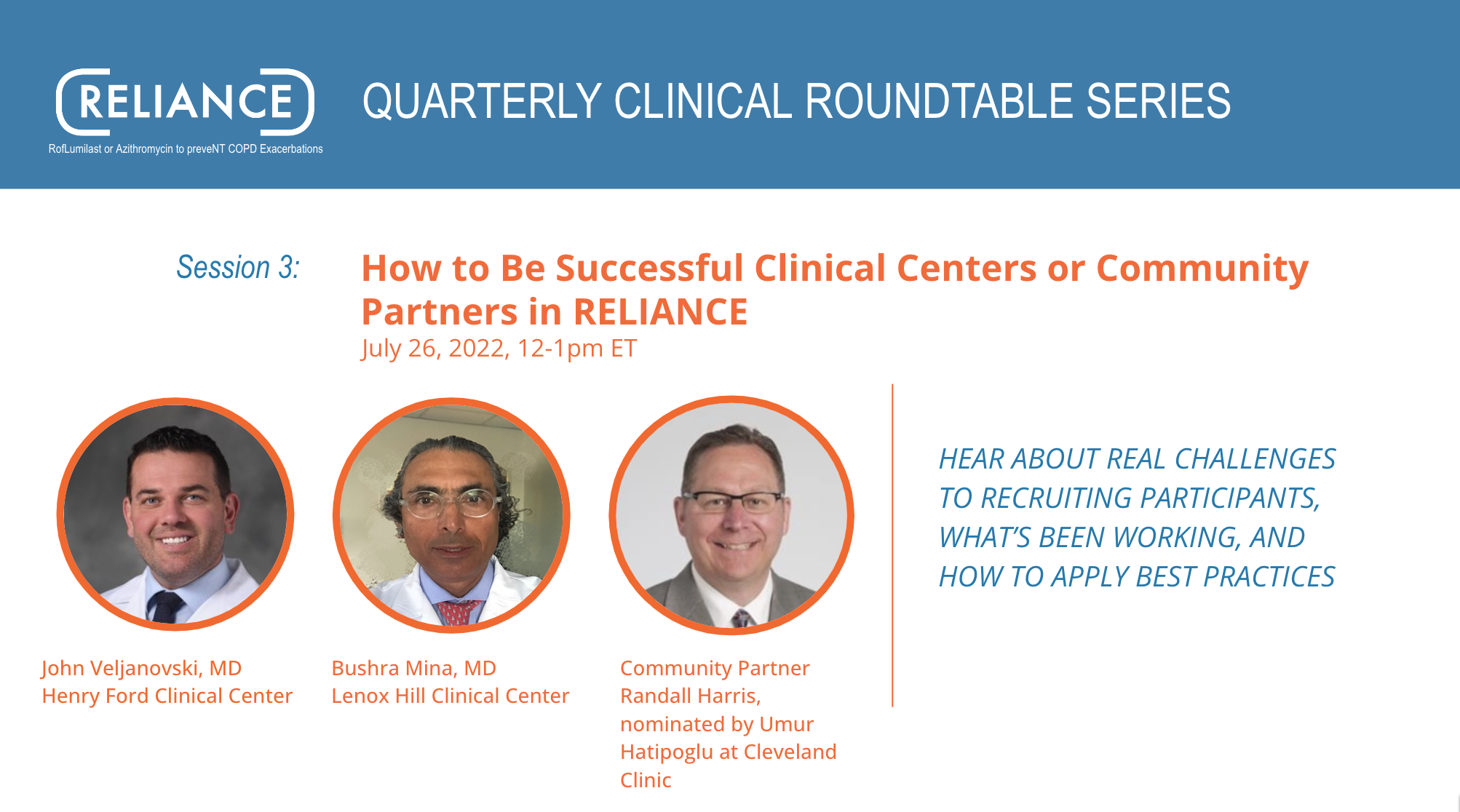 July 26, 2022 | How to be successful Clinical Centers or Community Partners in RELIANCE